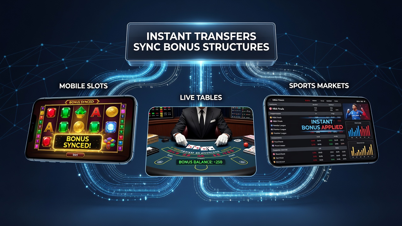 Diagramm zur Synchronisation von Boni zwischen Slots, Live-Tischen und Sportwetten