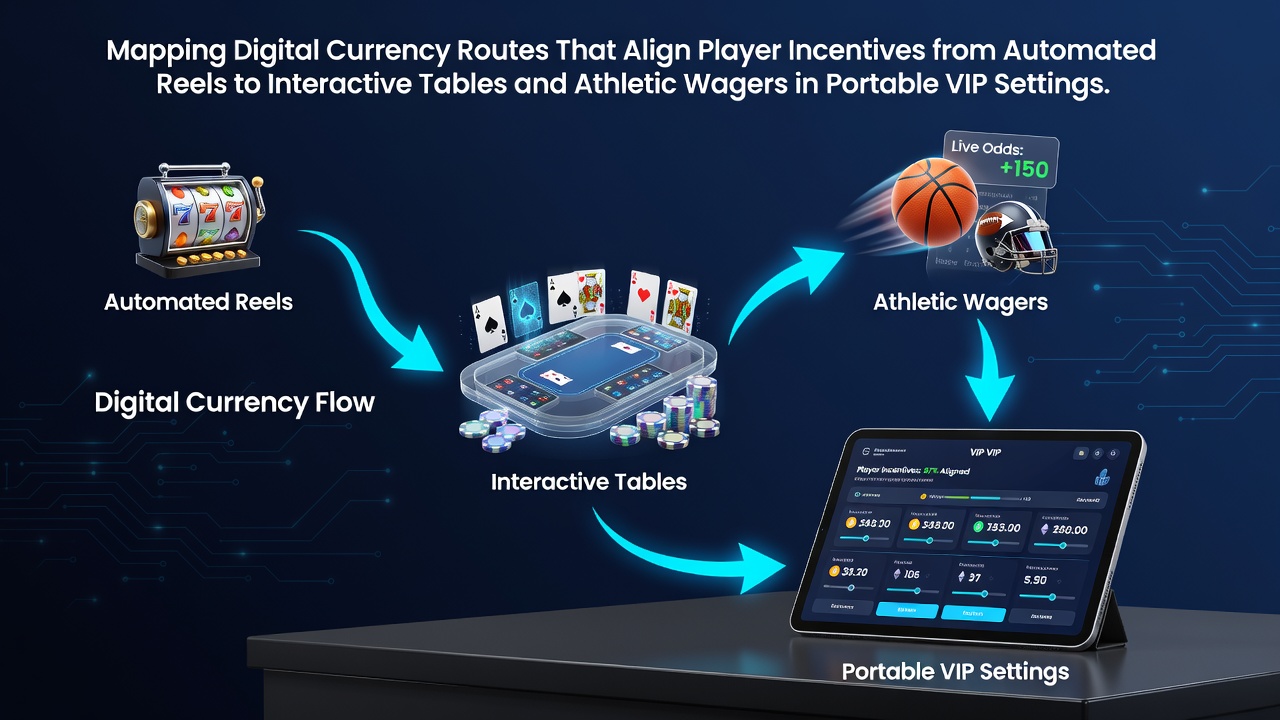 Visualisierung digitaler Währungsrouten die Spielerboni über Slots, Tische und Wetten verbinden