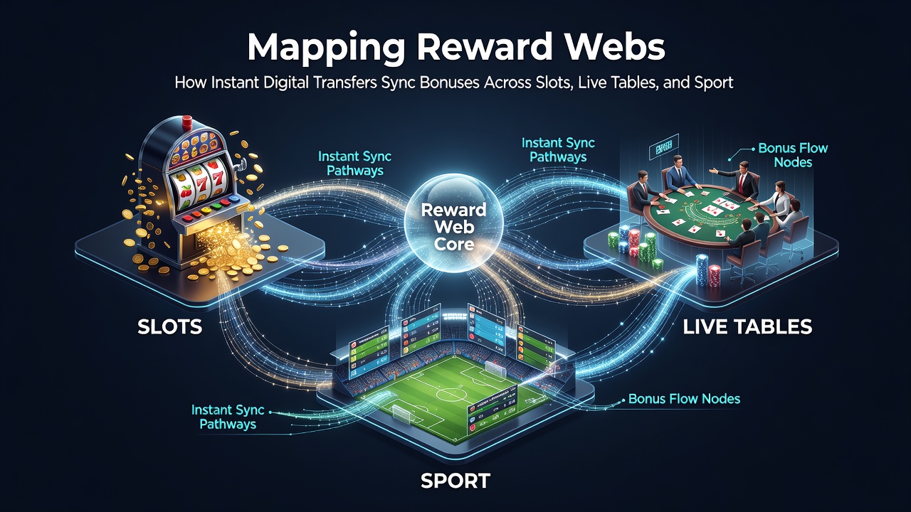 Visualisierung der Synchronisation von Bonusstrukturen zwischen Slots, Live-Tischen und Sportmärkten