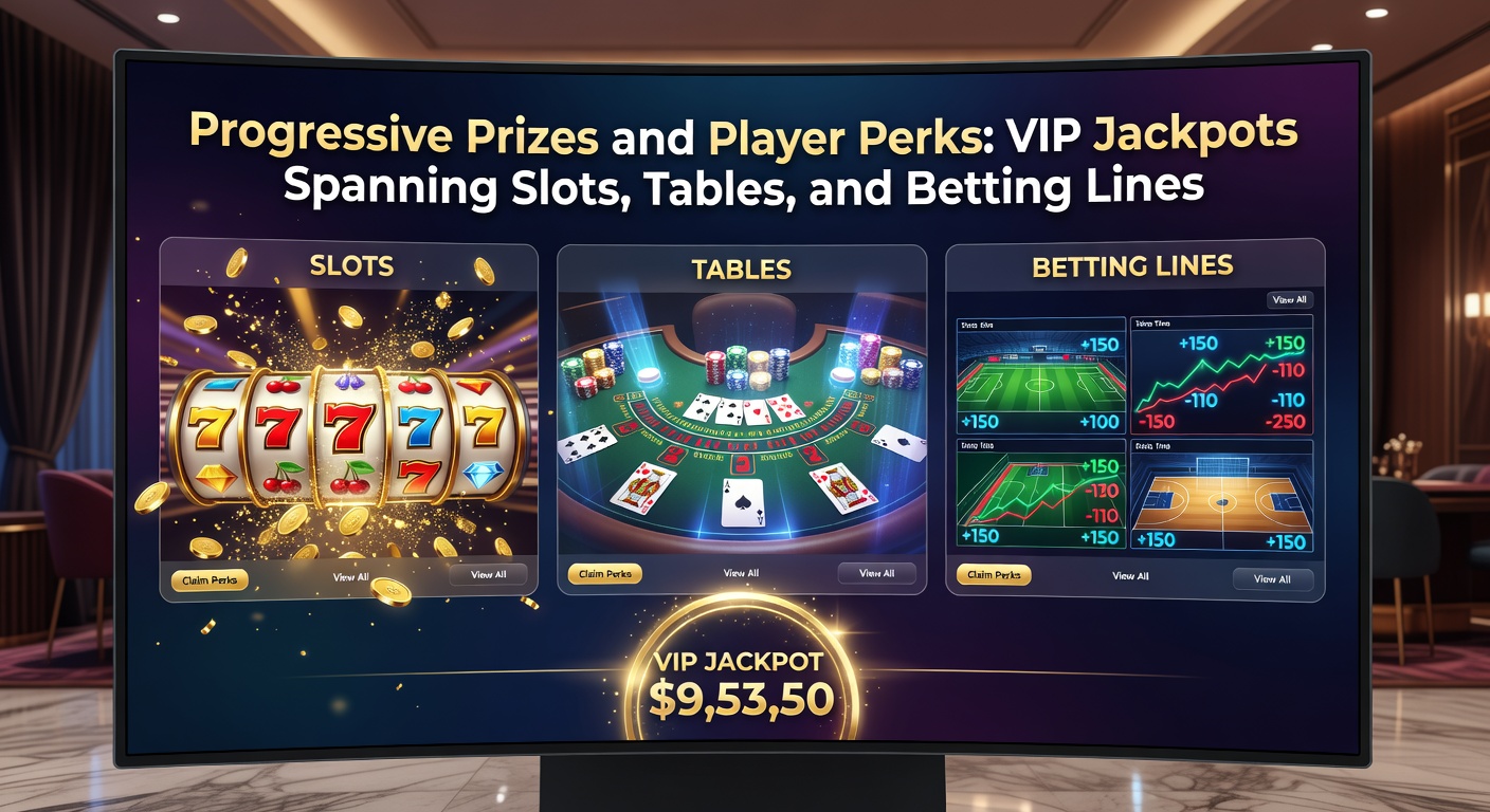 Leuchtende Jackpot-Anzeigen in einem modernen Casino mit Slots, Roulette-Tischen und Sportwetten-Terminals im Hintergrund