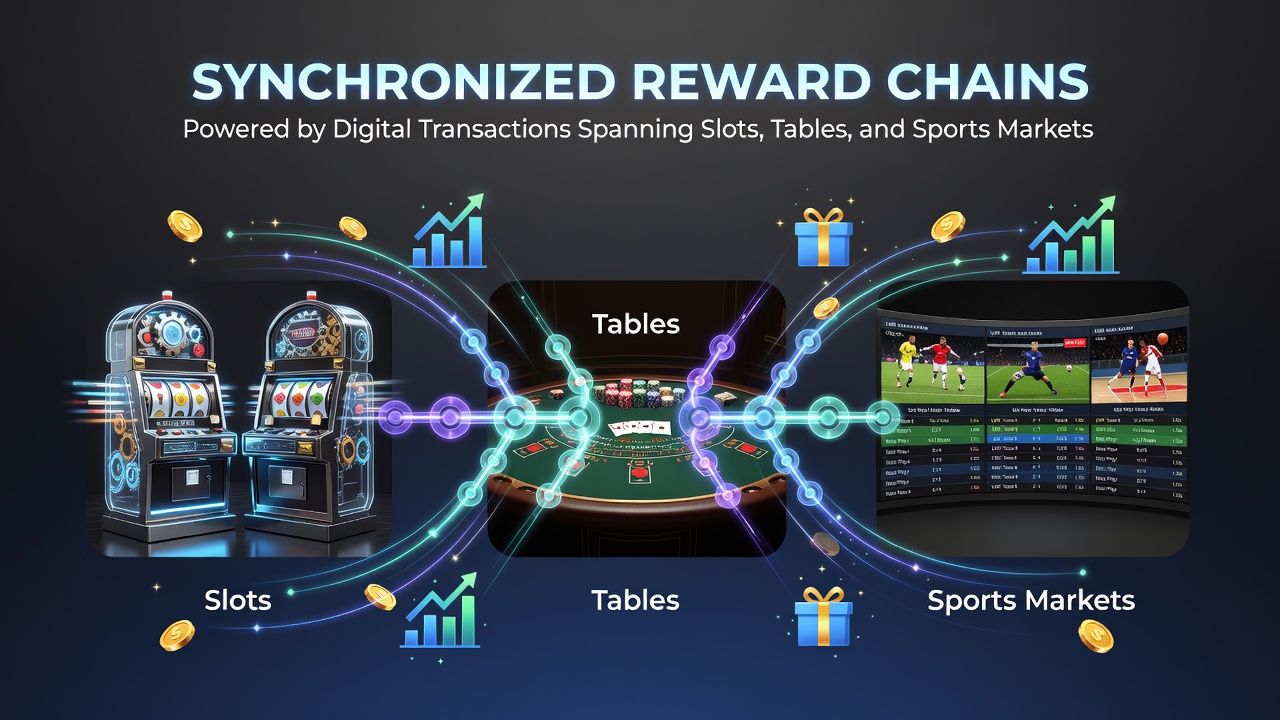 Digitale Transaktionen verbinden Belohnungsketten über Slots, Tische und Sportmärkte hinweg