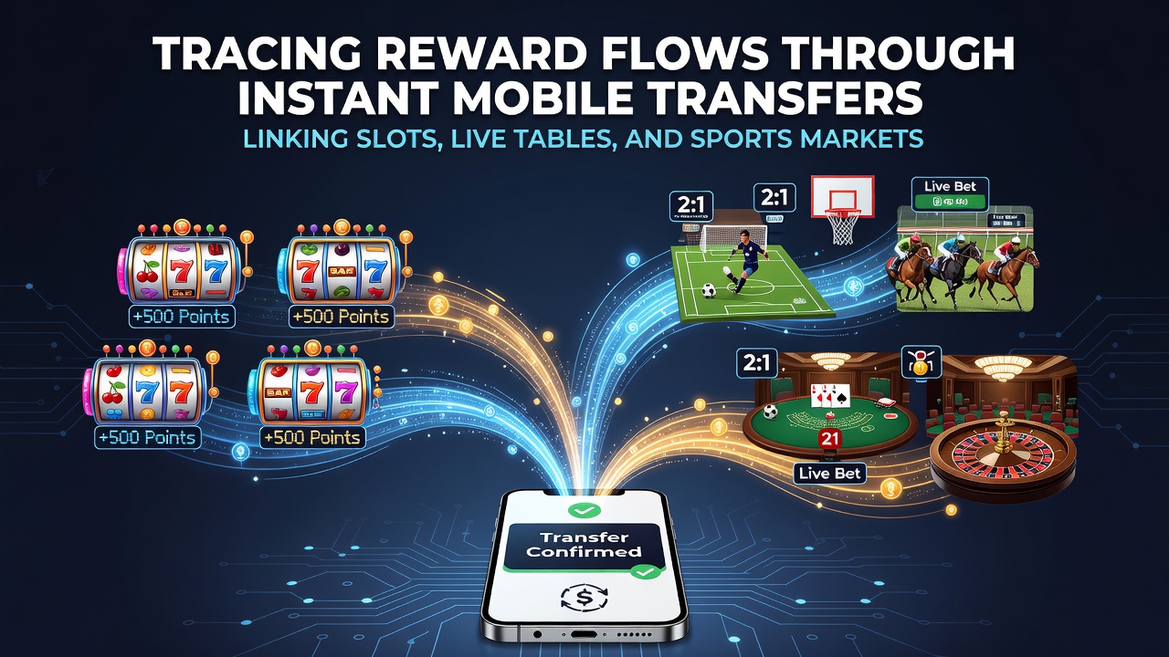 Schaubild zu synchronisierten Bonusstrukturen zwischen mobilen Slots, Live-Tischen und Sportmärkten