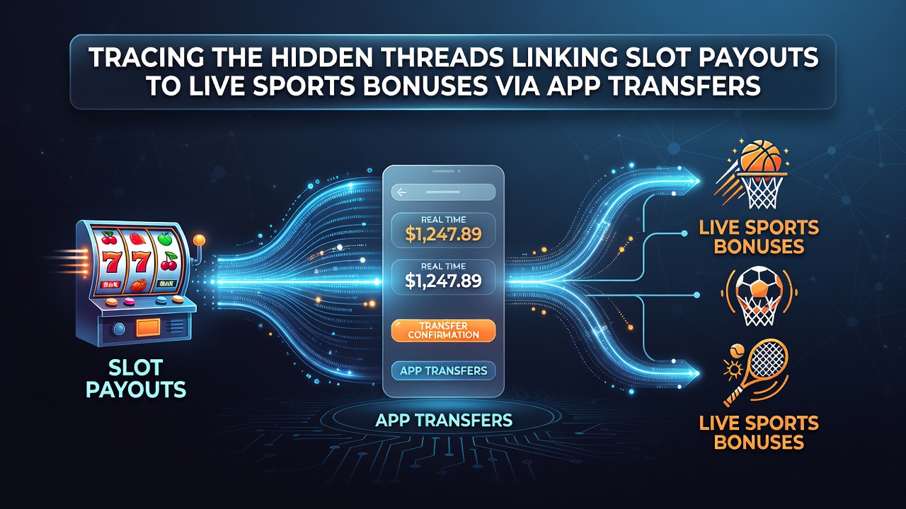Darstellung von App-Transfer-Routen, die Slot-Gewinne mit Sportwetten-Boni verbinden